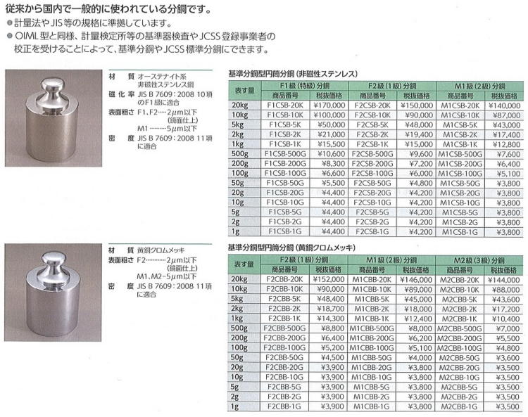 買物 工具屋 まいど ViBRA M1CSB-10K:円筒分銅 10kg M1級 非磁性